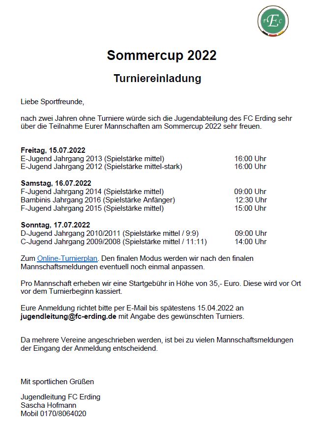 Einladung Sommercup 2022