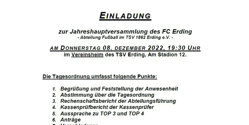 Einladung Jahreshauptversammlung 2022
