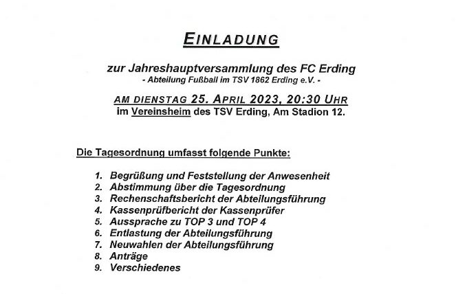 Einladung Jahreshauptversammlung 2023